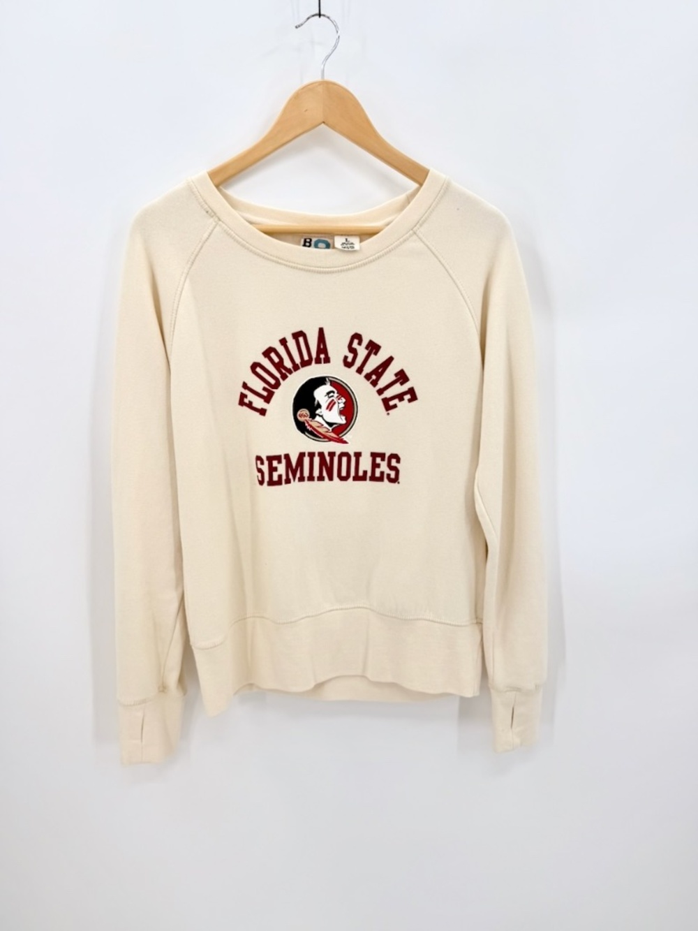 Florida State Seminoles Crewneck Sweatshirt Large Cream Raglan Thumbholes blue84